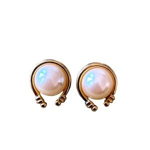 Pearl Studs with Gold Wrap Earrings